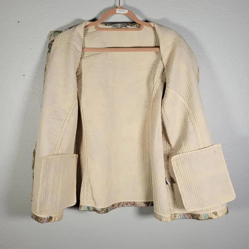 Soft by Avenue Beige Floral Silk Quilted Lightweight Jacket Women Size 14/16 - Picture 10 of 10